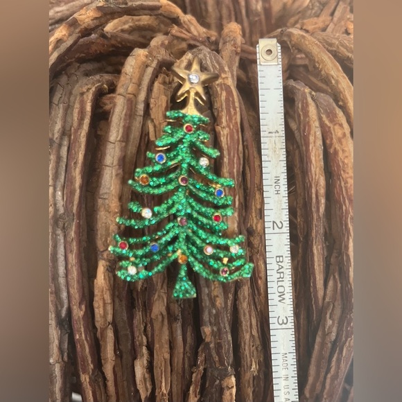 Vintage Christmas tree ornament pin brooch sparkly 3” - Picture 2 of 4